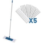 Un lot de 1 balai tlscopique professionnel et 5 serpillres microfibres grattantes, 40 x 14 cm. pour ...