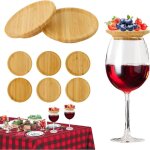 Lot de 6 d�corations rondes pour verres � vin en bois, pour dessert, assiette � ap�ritif - lntyq