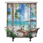 Lntyq rideau de douche, motif plage et mer, nature, 180 x 200 cm, lavable, anti - moisissure, avec 12 ...