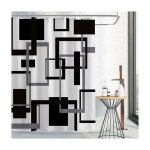 Lntyq rideau de douche noir et blanc, ensemble de rideau de douche en tissu gomtrique noir et gris, ...