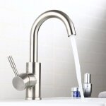 Robinet lavabo haut salle de bain acier inoxydable levier unique eau chaude et froide avec 2 tuyaux inclus ...