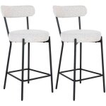 Loana - lot de 2 chaises hautes tissu boucl� blanc chin� dossier et pieds m�tal noir