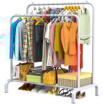 Loefme porte manteau portant v�tements penderie cintre tiges double avec �tag�re de rangement chaussures ...