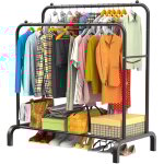 Loefme porte manteau portant v�tements penderie cintre tiges double avec �tag�re de rangement chaussures ...