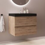 Lomazoo meuble de salle de bain 60cm ch�ne clair - vasque noire -