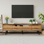 Long meuble tv 4 portes effet noyer pieds noirs 180 cm marfa