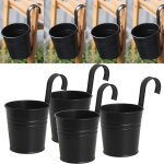 Longziming - lot de 4 pots de fleurs  suspendre en mtal noir avec crochet amovible pour extrieur, ...