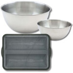 Lot avec 1 moule � baguette en silicone fibre de verre, 1 spatule zenker et 2 bols � mixer en inox fackelmann ...
