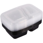 Lot de 10 bo�tes de conservation des aliments en plastique noir, compatibles micro - ondes et � 2 compartiment ...