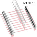 Lot de 10 cintres pantalons avec pinces ajustables, antid�rapants, gain de place pour jupes, shorts, ...