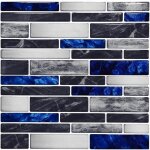 Lot de 10 feuilles de carrelage adh�sif bleu avec motif marbre, cr�dence cuisine en vinyle effet mosa�que, ...