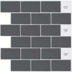 Lot de 10 feuilles de carrelage mural autocollant gris - noir metro subway pour cuisine et salle de bain ...