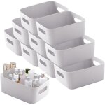 Lot de 10 grandes botes de rangement en plastique gris avec poignes, paniers 30 cm pour salle de bain, ...