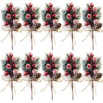 Lot de 10 tiges de baies de nol rouges de 20 cm - petits pics et sprays de nol artificiels avec pommes ...