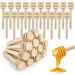 Lot de 100 cuill�res � miel b�ton en bois naturel m�langeur m�nage portable mini jam pot � miel distributeur ...