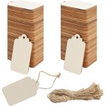 Lot de 100 �tiquettes rectangles en bois brut (3, 7�6, 8 cm) avec ficelle, pour cadeaux et no�l