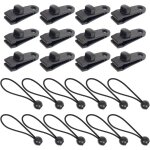 Lot de 12 clips de b�che + 12 tendeurs en caoutchouc avec boule de 15 cm, pinces de b�che avec verrouillage ...