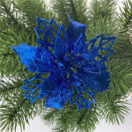 Lot de 12 fleurs artificielles en forme de poinsettia  paillettes pour sapin de nol (bleu royal, 11 ...