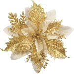 Lot de 12 fleurs de no�l � paillettes (15 cm) avec 12 poinsettia artificielles pour sapin de no�l?dor�? ...