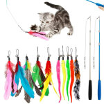 Lot de 12 jouets interactifs pour chats, canne � p�che t�lescopique et plumeau de rechange avec clochette, ...
