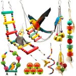 Lot de 12 jouets pour oiseaux � marcher, balan�oire, �chelle, bois perchoirs, sepak takraw, cloches, ...
