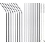 Lot de 12 pailles r�utilisables en acier inoxydable , 6 pailles droites + 6 pailles pli�es de 21, 6 cm ...