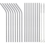 Lot de 12 pailles r�utilisables en acier inoxydable, 6 pailles droites + 6 pailles pli�es de 21, 6 cm, ...