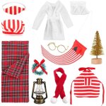 Lot de 12 sacs de couchage avec sac de couchage � carreaux de no�l, peignoir blanc, verre, tablier, kit ...