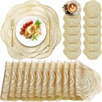 Lot de 12 sets de table ronds en vinyle press� de 38 cm, motif roses ajour�es, dessous de verre m�talliques ...
