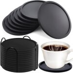 Lot de 12 sous - verres ronds en silicone noir d'un diam�tre de 7 cm, sous - verres noirs antid�rapants, ...