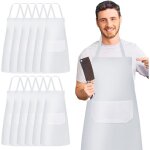 Lot de 12 tabliers de cuisine r�glables avec 2 poches - tablier de chef unisexe pour p�tisserie, restaurant, ...