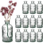Lot de 12 vases en verre, design vintage en relief, h : 13 x 6 cm, mini - vases pour déco de table, verre ... Lot de 12 vases en verre, design vintage en relief, h : 13 x 6 cm, mini - vases pour déco de table, verre ...