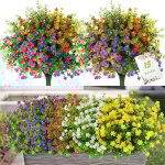 Lot de 15 bouquets de fleurs artificielles pour extrieur intrieur - rsistantes aux uv 5 couleurs plantes ...