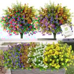 Lot de 15 bouquets de fleurs artificielles pour extrieur intrieur - rsistantes aux uv 5 couleurs plantes ...