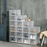 Lot de 18 boites cubes rangement � chaussures modulable avec portes transparentes - dim. 25l x 35l x ...