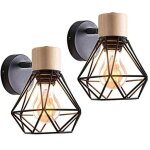 Lot de 2 appliques murales industrielles design cage en mtal lampe murale bois dcoration ajustable ...