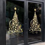 Lot de 2 autocollants sapin de no�l - grand sapin dor� - autocollants pour mur, fen�tre, porte, vitrine ...