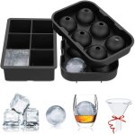 Lot de 2 bac a glacon silicone, grand glacons moule & moule  glaons rond avec entonnoir, sans bpa, ...