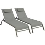 Lot de 2 bains de soleil acier kaki multi positions avec coussin et roulettes - ona