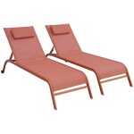 Lot de 2 bains de soleil acier terracotta multi positions avec coussin et roulettes - ona