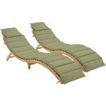 Lot de 2 bains de soleil en bois d'acacia laure avec coussin kaki en polyester. 184 x 55 x 63. 5 cm