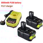 Pdstation - lot de 2 batteries et chargeurs ryobi 18 v 8 ah de remplacement, compatibles avec les batteries ...