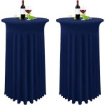 Lot de 2 bleu fonc housse pour table haute, nappe mange debout 80 x 110 cm, bleu marine nappe jupe plisse ...