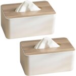Lot de 2 bo�tes bois + pp blanches ? 21�13�9 cm, multifonction mouchoirs / lingettes