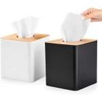 Lot de 2 bo�tes � mouchoirs carr�es en plastique avec couvercle en bambou pour salon, bureau, d�coration ...