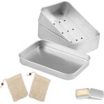 Lot de 2 botes  savon en aluminium pour savon  raser et shampooing solide, porte - savon avec gouttoir, ...