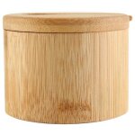 Lot de 2 bo�tes � sel rondes en bambou pour sel et �pices avec couvercle pivotant magn�tique et 2 cuill�res, ...
