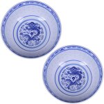 Lot de 2 bols ramen porcelaine ? bleu / blanc, 800 ml, pour soupe, riz, c�r�ales, dessert