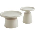 Lot de 2 bouts de canap� ronds en acier laqu� satin� �cru