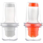 Lot de 2 bouteille d'huile avec pinceau � badigeonner 2 en 1 bouteille en verre avec pinceau en silicone ...